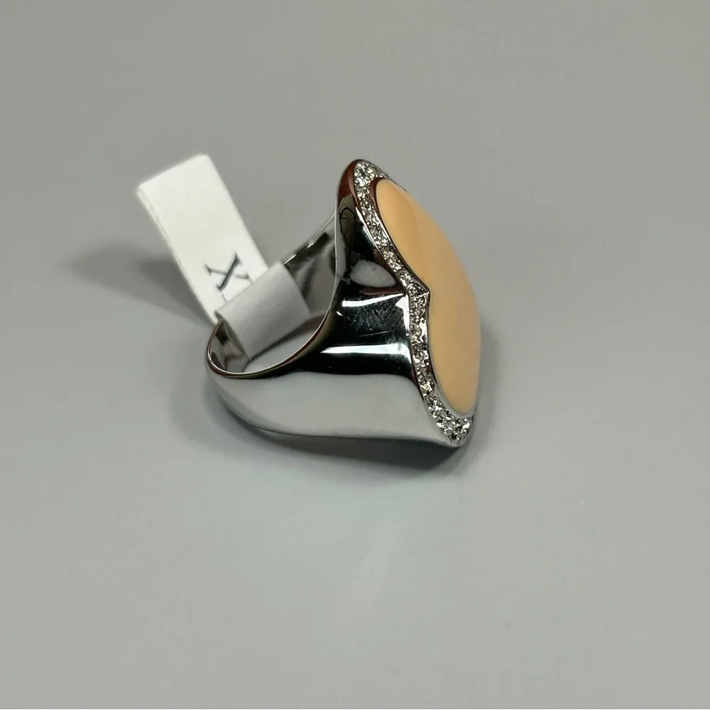 Camille Lucie Cream Enameled CZ Silver Heart Ring